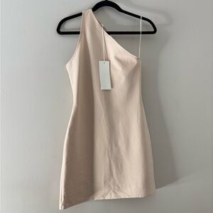 Esteban Cortazar One Shoulder Cream Mini Dress